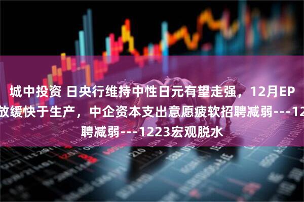 城中投资 日央行维持中性日元有望走强,12月EPMI回落需求放缓快于生产,中企资本支出意愿疲软招聘减弱---1223宏观脱水